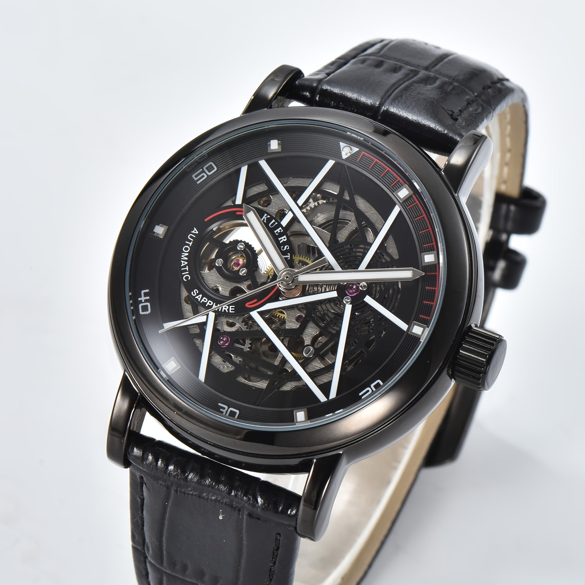 Teen's Luminous Watch Hollow 3D Dial Belt Automatic Mechanical Wristwatch