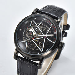 Teen's Luminous Watch Hollow 3D Dial Belt Automatic Mechanical Wristwatch