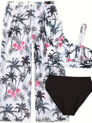 Girls Coconut Tree & Flower Print Swimwear Set