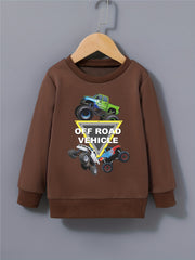 Off Road Vehicles Print Boys Casual Sweatshirt Long Sleeve Crew Neck Tops