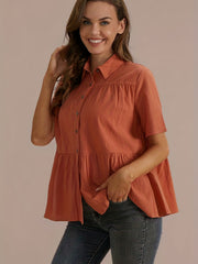 Short Sleeve Button-Up Blouse
