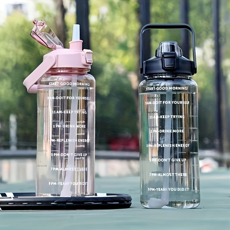 2L Portable Flip Top Water Bottle Clear Water Cup With Time Marker