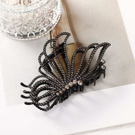 Large Butterfly Hair Clips Non-Slip Golden Rhinestone Pearl Jaw Clips