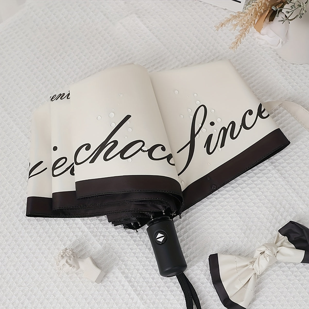 Romantic And Rose Vinyl Auto Folding Umbrella Rain Or Shine Dual use Umbrella