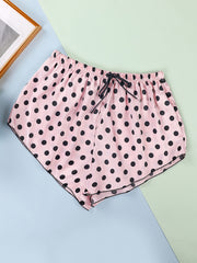 Polka Dot Satin Lace Up Shorts Women's Sleepwear
