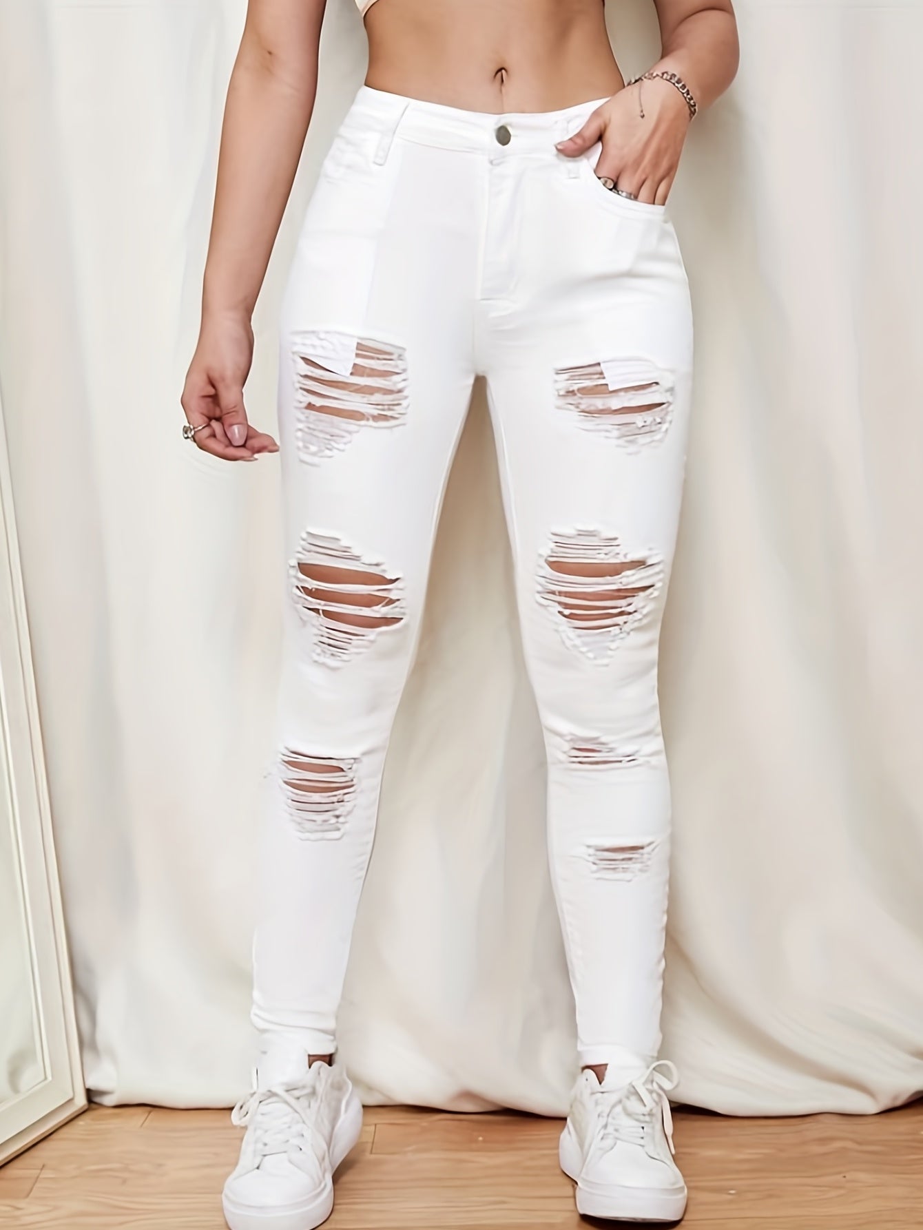 Ripped Holes Skinny Jeans Slim Fit High Stretch