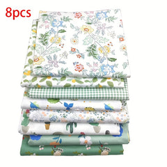 8pcs Cotton Twill Floral Bedding Fabric Spring Summer Print DIY Cloth