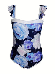 Women's Plus Floral Print One Piece Swimsuit & Wrap Cover Up Skirt Set