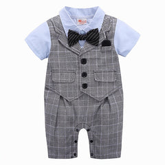 Baby Boys Plaid Bowtie Gentleman Romper Jumpsuit
