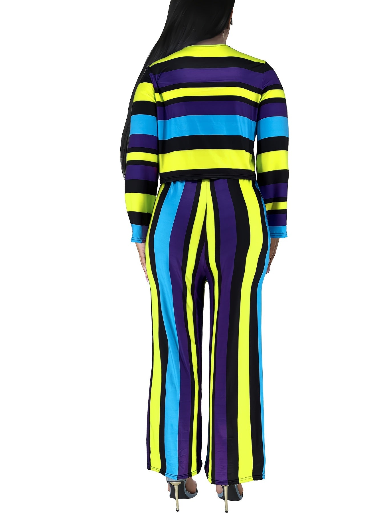 Colorblock Stripe Print Outfits 2 Piece Set
