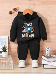 Baby Letter Cartoon Print Casual Outfit Sweatshirt Trousers Set