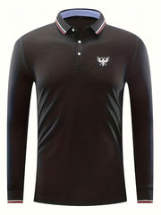 Men's Vintage Eagle Polo Shirt Casual Stretch Lapel Button Up P