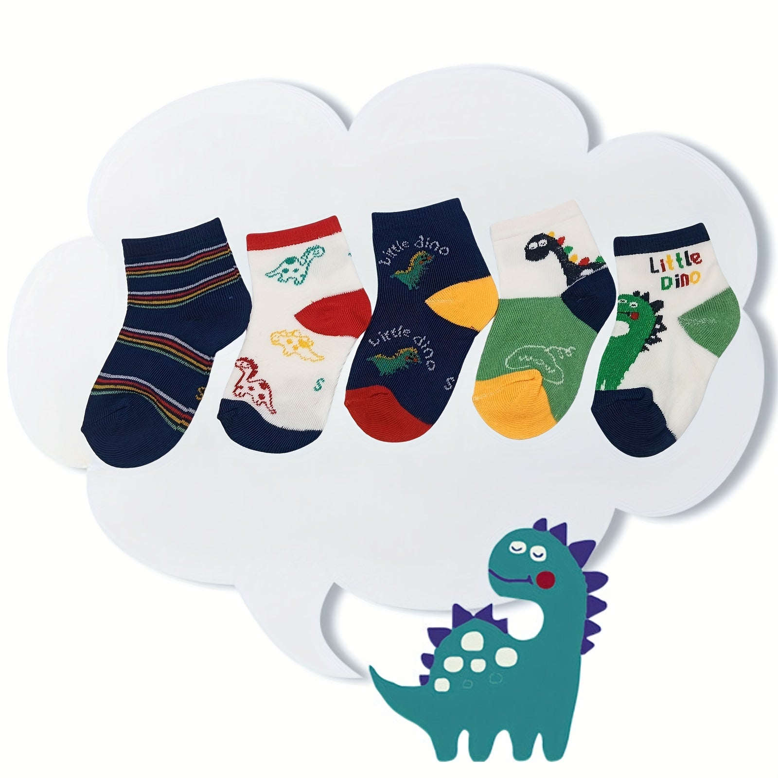 Boy's Dino Striped Crew Socks Breathable Comfy Casual Style