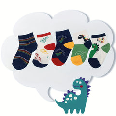 Boy's Dino Striped Crew Socks Breathable Comfy Casual Style