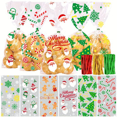 120pcs Xmas Cello Treat Bags With Ties Christmas Party Favors Decorations