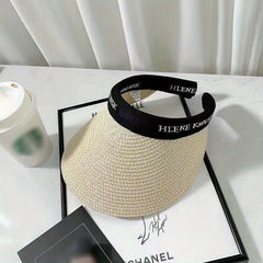 Straw Ponytail Visor Hat Wide Brim UV Protection Sun Hat
