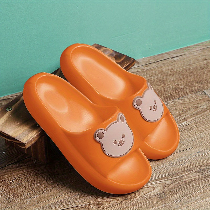 Bear Decor Slide Slippers Open Toe Non Slip Pillow Slippers