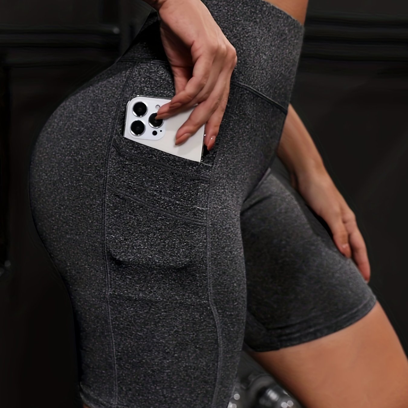 Solid High Stretch Biker Shorts With Pockets