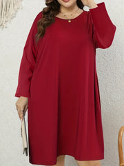 Solid Long Sleeve Round Neck Tee Dress