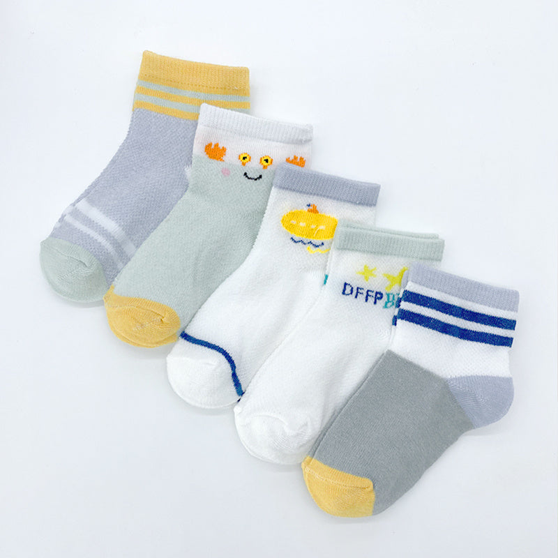 5pairs Baby Boys Kids Mesh Breathable Crew Socks for Summer