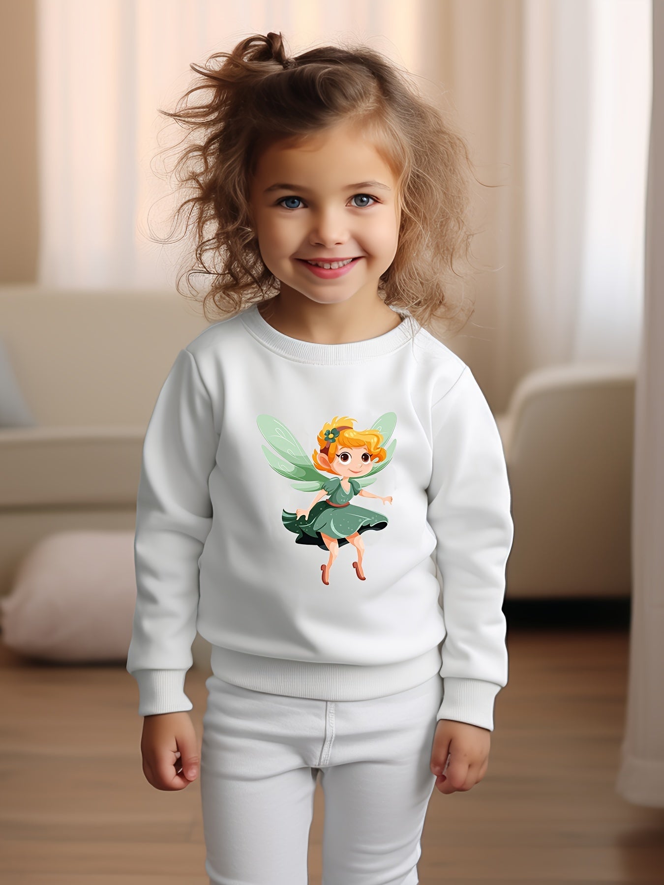 OERYUI Cartoon Elf Girl Print Crew Neck Pullover Top Kids Clothes Spring Fall