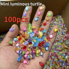100pcs Glow in the Dark Mini Turtle Toys Multicolor Nail Art Charms
