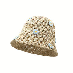 Flower Decor Sun Hat UV Protection Crochet Straw Hat