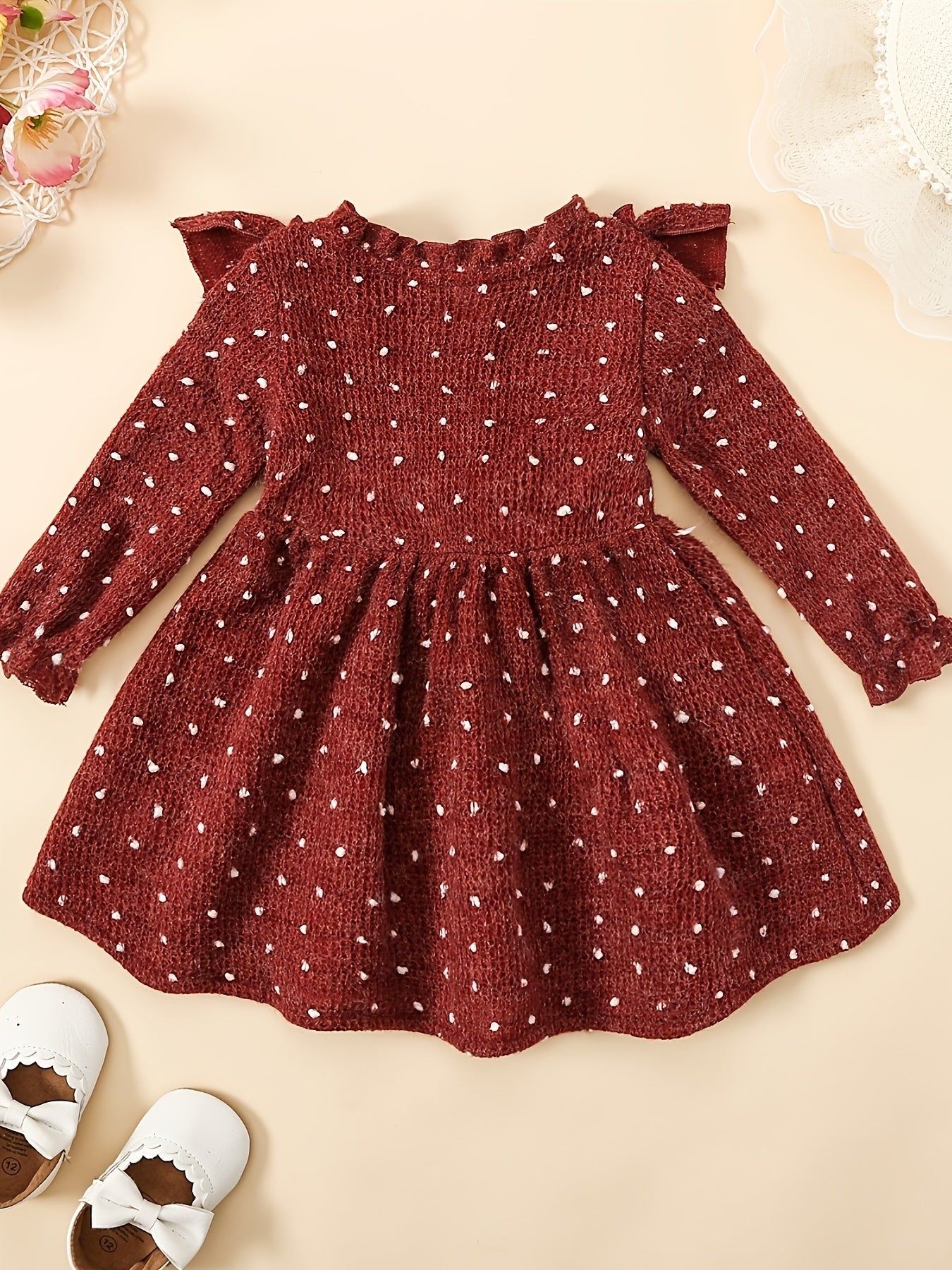 Baby Girls Boho Style Long Sleeve Ruffle Jacquard Dress