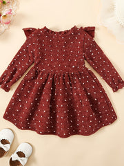 Baby Girls Boho Style Long Sleeve Ruffle Jacquard Dress