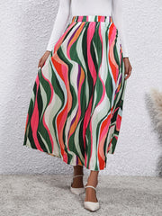 Abstract Print Pleated Maxi Skirt Women's Clothing