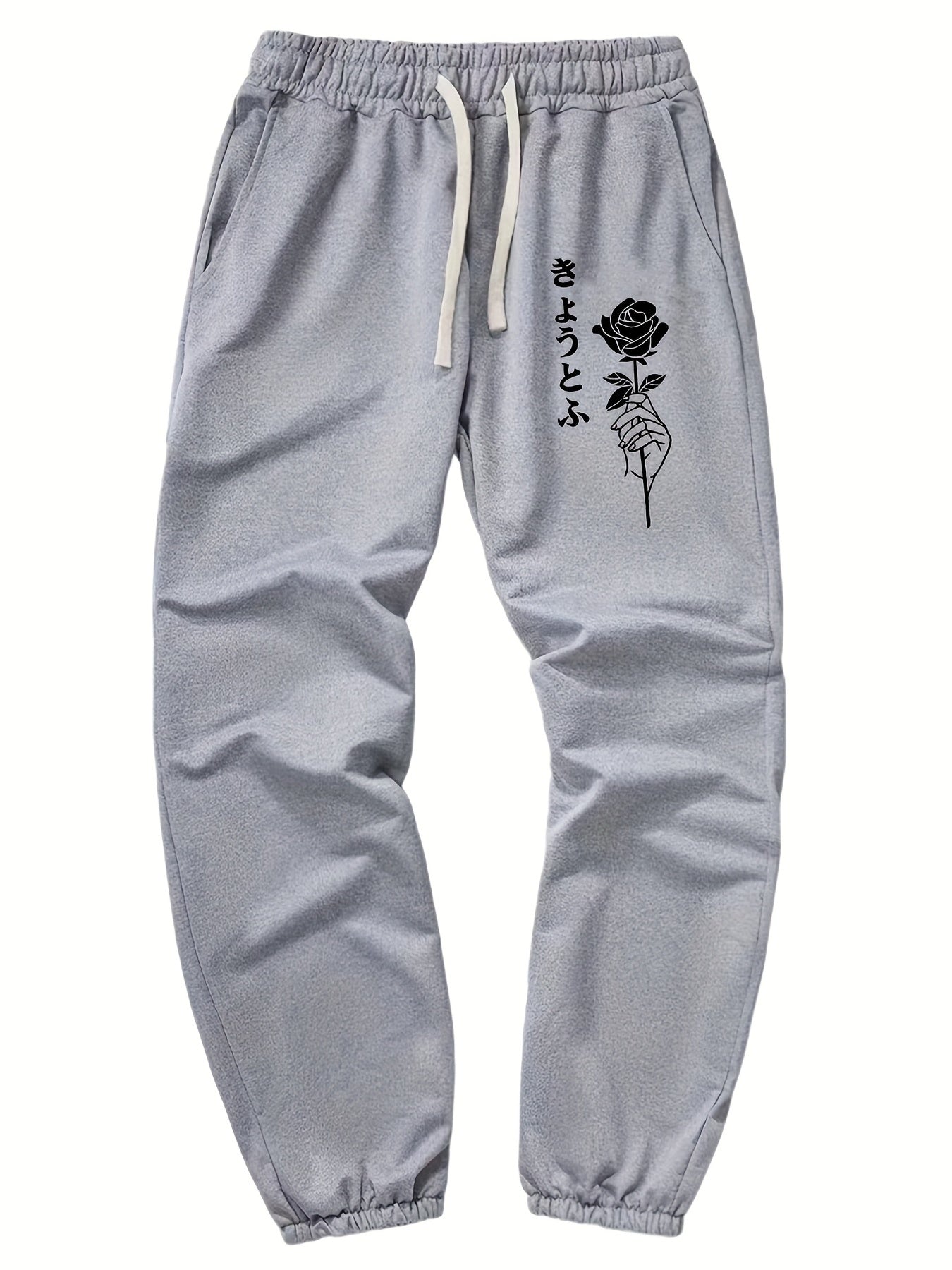 Rose Print Men's Drawstring Sweatpants Casual Jogger Pants