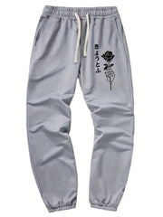 Rose Print Men's Drawstring Sweatpants Casual Jogger Pants