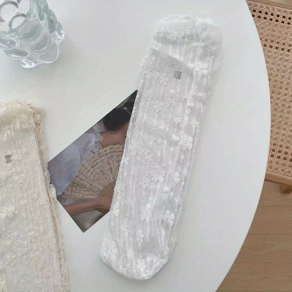 Floral Pattern Mesh Socks Semi Sheer Mid Tube Stockings