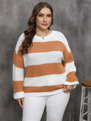 Colorblock Stripe Print Round Neck Jumper
