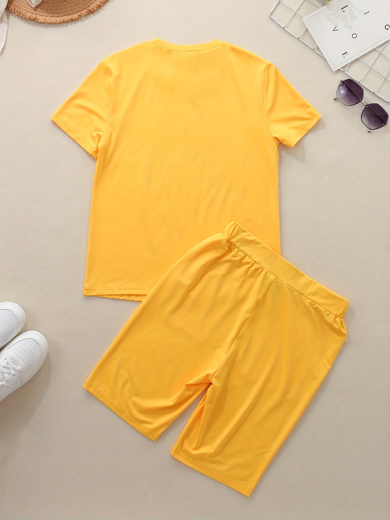 Nope Letter Print Crew Neck Tee & Slim Shorts Set Women's Clothing