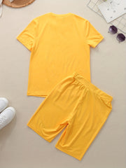 Nope Letter Print Crew Neck Tee & Slim Shorts Set Women's Clothing
