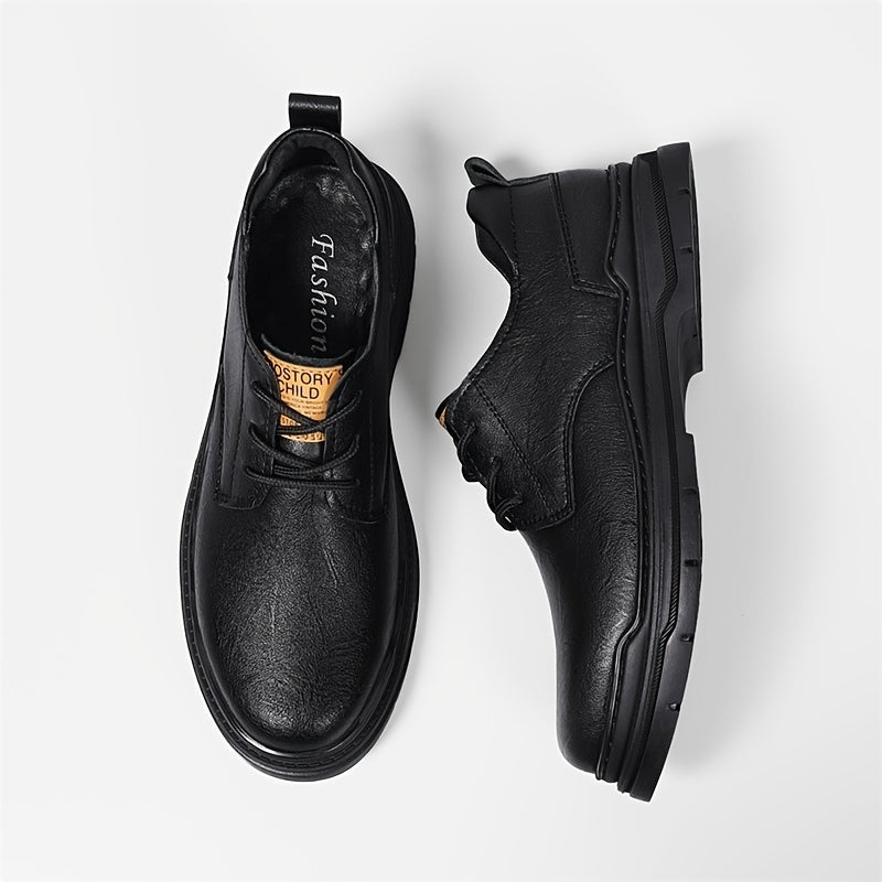 EXSHERO Men's Leather Round Toe Casual Dress Shoes