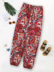 Ethnic Print Boho Elastic Waist Long Pants Women's Clothing