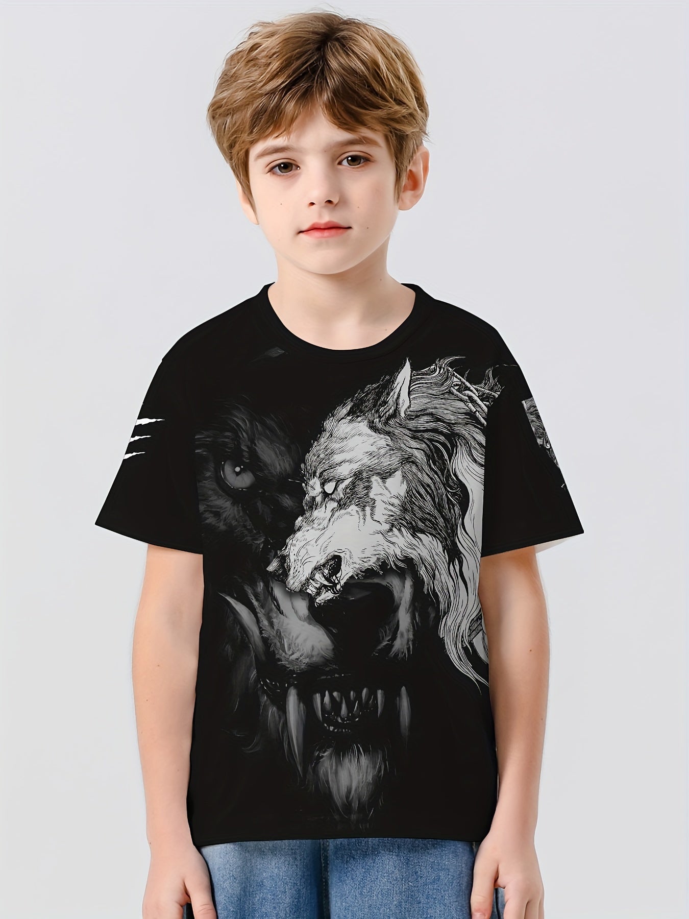 Wolf Print Kids Vitality T shirt Boys Summer Lightweight Casual Top