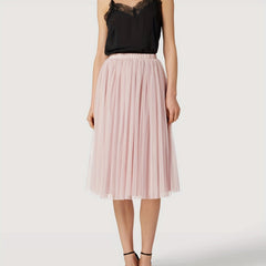 Pleated Elastic Waist Skirt for Women's Spring & Summer Wear