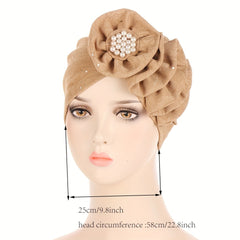 Lotus Turban Beanie Head Scarf with Faux Pearls