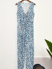 Leopard Print V neck Jumpsuit Women's Clothing