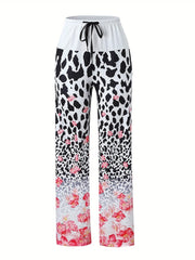 Floral Print Drawstring Wide Leg Pants