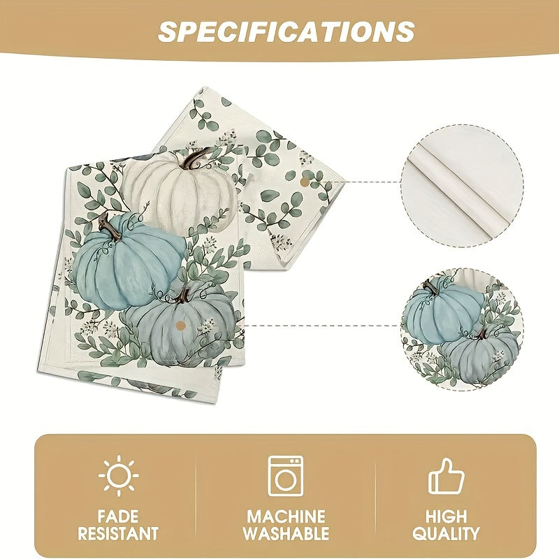 Autumn Eucalyptus Leaf Pumpkin Linen Table Runner