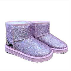 Sequin Snow Boots for Girls, Soft Warm Fleece, Outdoor Walking, Autumn/Winter