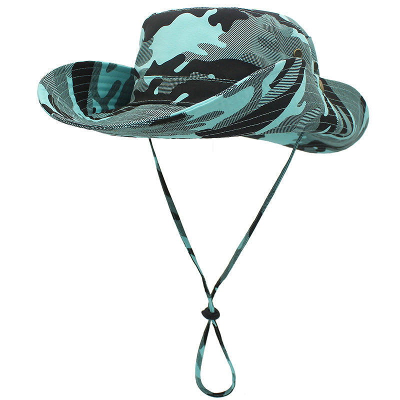 Men's Wide Brim Bucket Hat Sunscreen Benny Hat Camouflage Jungle Fishing Cowboy