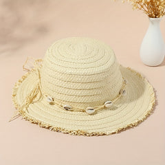 Boho Raw Edge Sun Hat Flat Top Straw Fedora Cap