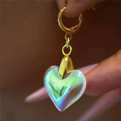 Colorful Heart Pendant Earrings Punk Style Ear Jewelry For Girls