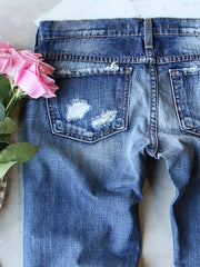 Floral Print Ripped Button Fly Jeans