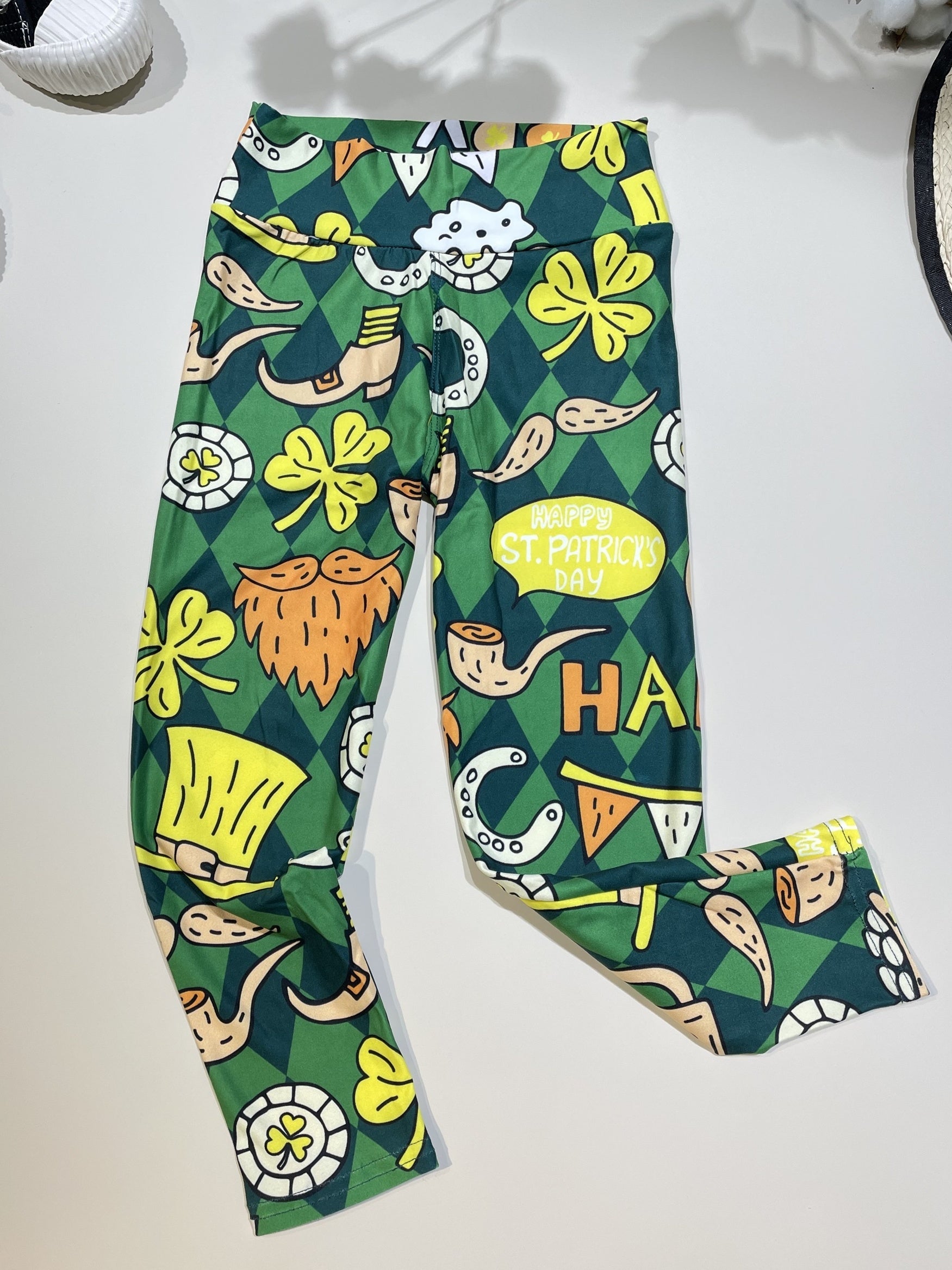 Girls St Patrick's Leggings Hat Argyle Pattern Pants